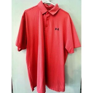 Under Armour Mens XL Coral Striped‎ HeatGear Loose Fit Polo Shirt